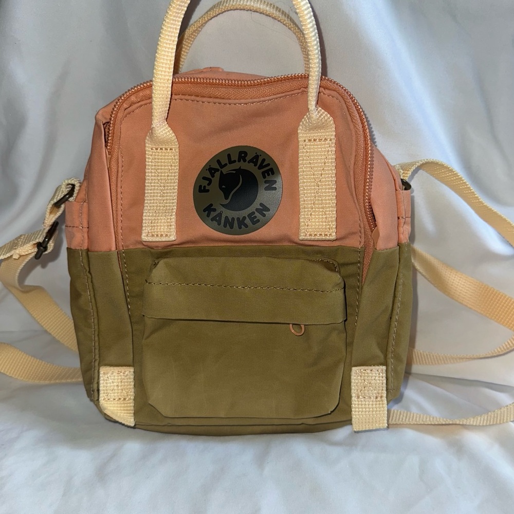 Fjallraven Pink and Green Backpack with Vintage Aesthetic
